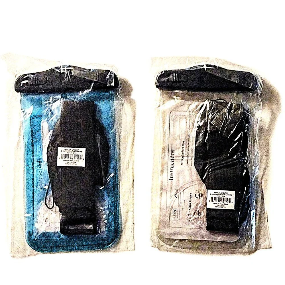 2 Pack Waterproof Universal Cell Phone Pouch (Lanyard & Arm Band) ~ Blue & Clear